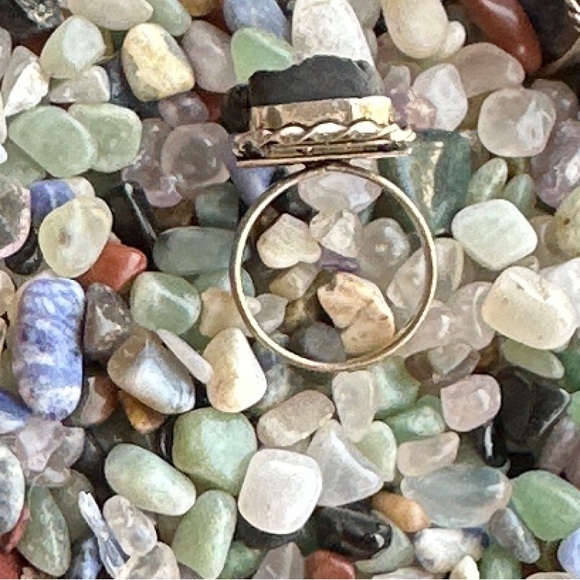 Big black Tourmaline sterling silver gem ring/Victorian Ring - Picture 3 of 9